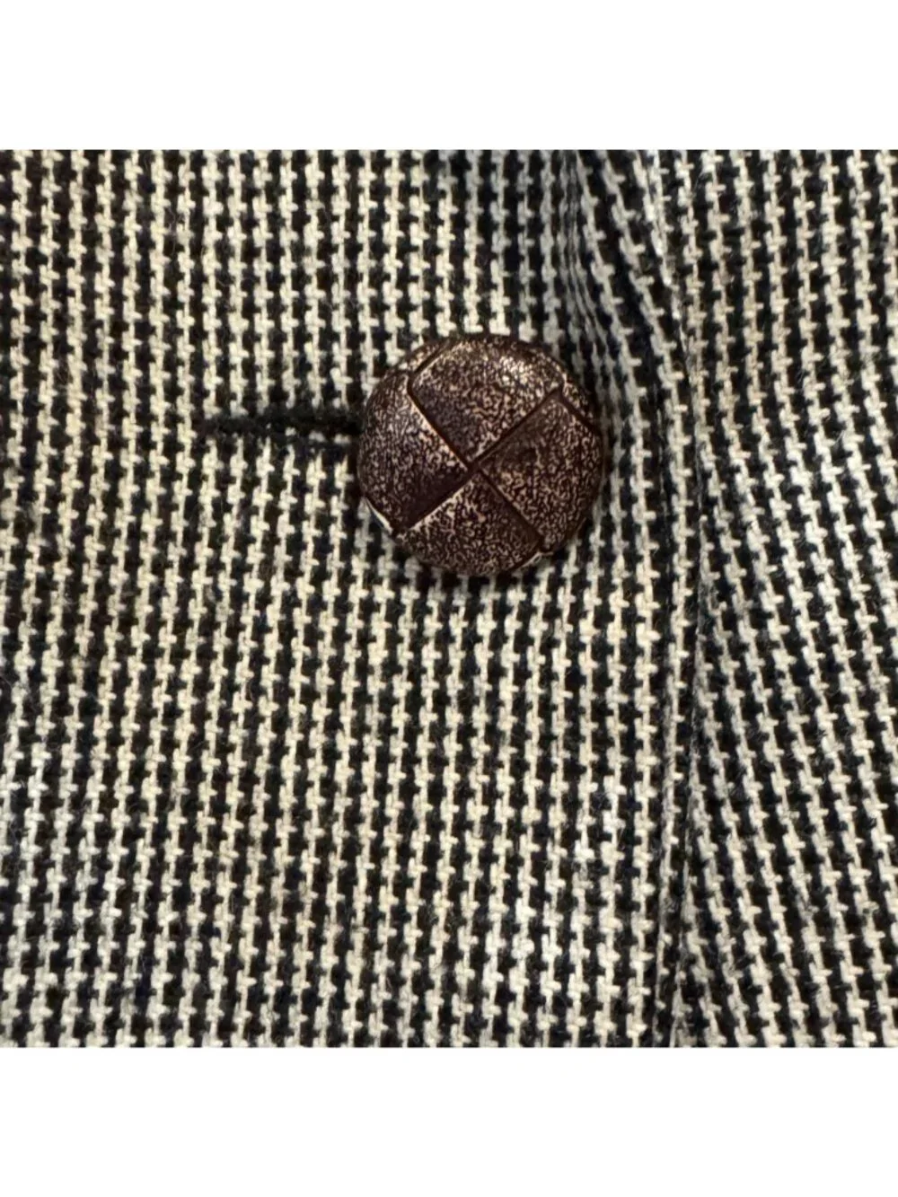 Vintage 1980s Houndstooth Wool Blazer Size 10P Velvet Collar Black White Regency - Picture 7 of 8